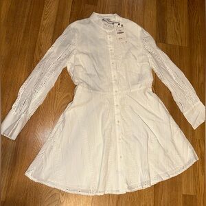 Zara White Eyelet Lace Button-Front Blouse Dress